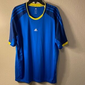 adidas Royal Blue Soccer Jersey with Navy Panels and Yellow Trim